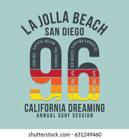 California dreaming surf typography, tee shirt graphics, vectors