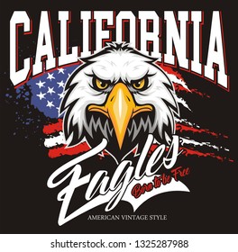 California eagles. Eagle head logo for t-shirt, Hawk mascot Sport wear typography emblem graphic