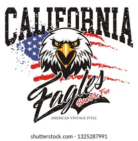 California eagles. Eagle head logo for t-shirt, Hawk mascot Sport wear typography emblem graphic