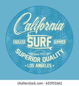California endless summer,  surfing typography, t-shirt graphics, vectors