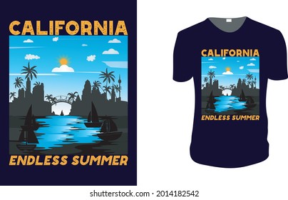 California endless summer. Summer Vector graphic for t shirt. Vector graphic, typographic poster or t-shirt. typography, print, vector illustration. 