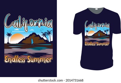 California Endless Summer. Summer Vector graphic for t shirt. Vector graphic, typographic poster or t-shirt. typography, print, vector illustration. 