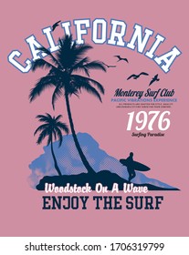 California. Enjoy The Surf. Vector Graphic Design