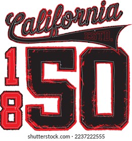 California - Estd. 1850-Distressed Sublimated Tackle Twill and White Embroidery Sew-down.