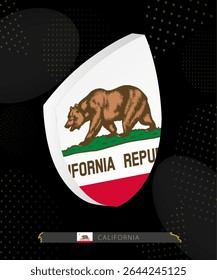 California Flag Shield icon in 3D on Dark Modern Abstract Rugby Background. Perfect for sports events, heritage themes, national celebrations, and patriotic designs.