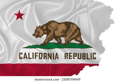 California flag vector with torn edges on silk texture and transparent background