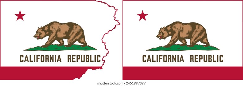 California flags vector. Standard flag and with torn edges