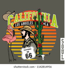 California flamingo graphic design vector art