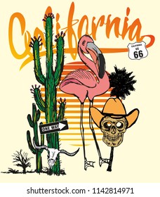 California flamingo graphic design vector art