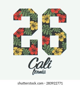 California flowers hibiscus typography, t-shirt graphics, vectors, girl
