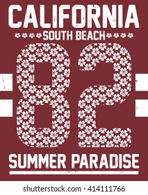 California flowers print, south beach, summer paradise vector print and varsity. For t-shirt or other uses in vector.T shirt graphic