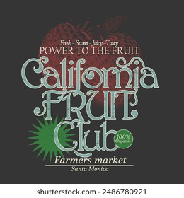 California Fruit Club, tipografía vintage de verano, diseño de impresión de frutas, gráficos de moda para niñas, diseño de impresión de moda para mujer en Vector, moda de moda nueva 2025