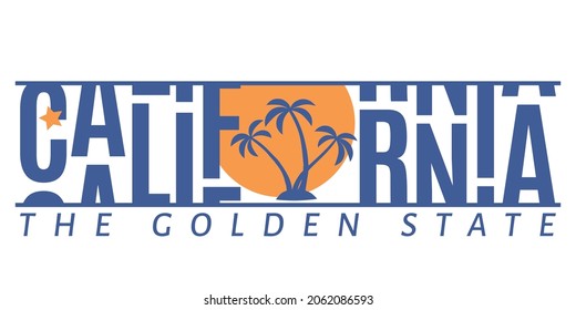 California The Golden State slogan text with palm tree for t-shirt graphics, fashion prints, posters and other uses