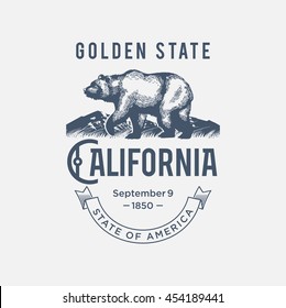 California Golden State, A Stylized Emblem Of The State Of America, Bear, Blue Color