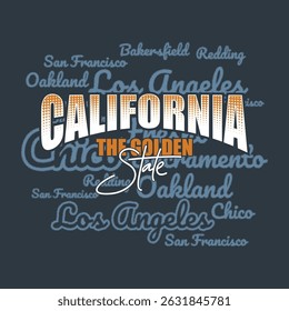California the Golden State. Vintage typography design in vector illustration.clothing, t shirt,apparel and other uses. Abstract design with the grunge and denim style.