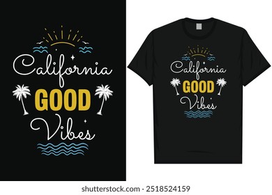 California buenas vibraciones vacaciones de verano vibraciones de verano santa monica vacaciones surf tropical mar de California Playa Hawaii surf tipografía gráficos diseño de camiseta