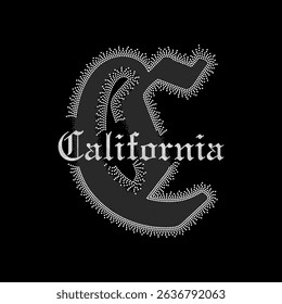 California Gothic Lettering Vector – Stylish Monogram T-Shirt Design with Dotted Decorative Typography.