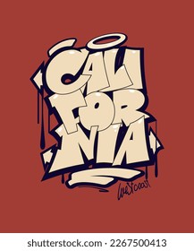 California graffiti style hand drawn lettering. Can be used for printing on t shirt , posters, banners, cards, flyers, stickers. Decorative vector text.