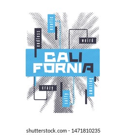 California. Graphic summer t-shirt design with the stylized palm tree. Vector illustration.