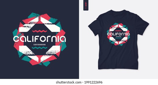 California graphic t-shirt design, geometric print, vector illustration.