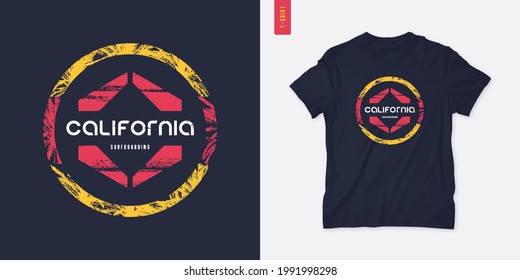 California graphic t-shirt design, geometric print, vector illustration.