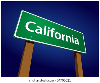 California Green Road Sign Illustration on a Radiant Blue Background.