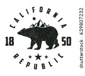 California grunge print with bear and mountains. Vintage graphic for design clothes, t-shirt, apparel. Vector illustration.