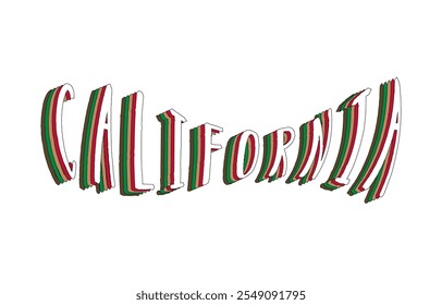 California hand lettering 3d isometric effect with rainbow patterns.