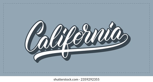 California hand lettering design for t-shirt, hoodie, baseball cap, jacket. Retro text "California" slogan for use in clothing design.