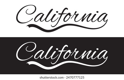 California hand lettering design for t-shirt, hoodie, baseball cap, jacket and other uses. Vector text "California" slogan for use in clothing design. isolated on white and black  background. EPS10