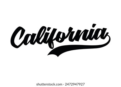  California hand lettering design for t-shirt, hoodie, baseball cap, jacket and other uses. Vector text "California" slogan for use in clothing design.