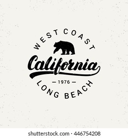 California hand written lettering with bear. Grunge texture. Typography tee print. Apparel design. Vector illustration.
