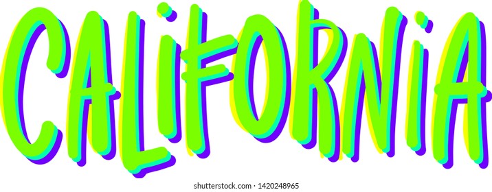 California hand written vector. Beautiful greeting card or poster of California life. Vintage and colorful letters. California.