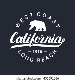 California handwritten lettering. Tee apparel fashion design. Bear silhouette. Vector illustration.