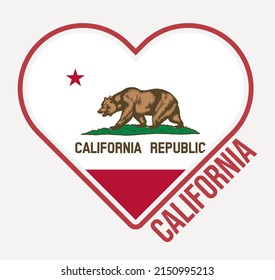 California heart flag badge. Made with Love from California logo. Flag of the us state heart shape. Vector illustration.