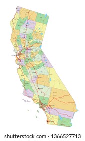 California - Highly detailed editable political map with labeling.