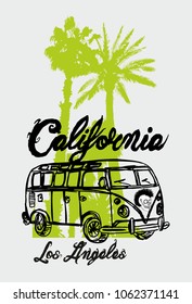 California hippies van graphic design vector art