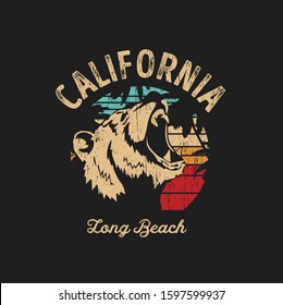 California Holiday Beach Bear Illustration