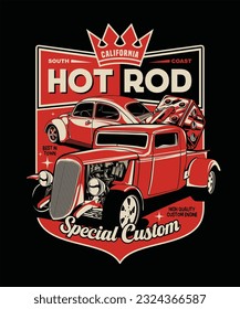 California Hot Rod Special Custom. Vintage Vehicle Vector Style.