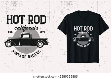 California Hot Rod Vintage Vector T-shirt graphic. california cars t-shirt template. print black and white.