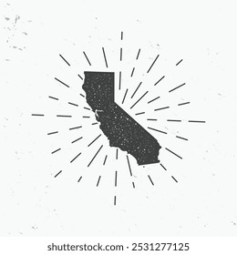 California icon with light rays. Vintage Califronia map with stamp effect. Vector illustration