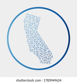 California icon. Network map of the US state. Round California sign with gradient ring. Technology, internet, network, telecommunication concept. Vector illustration.