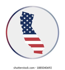 California icon. Shape of the US state with California flag. Round sign with flag colors gradient ring. Elegant vector illustration.