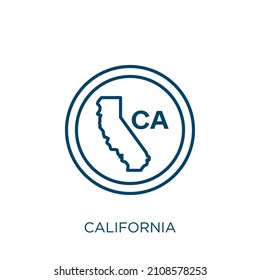 california icon. Thin linear california outline icon isolated on white background. Line vector california sign, symbol for web and mobile