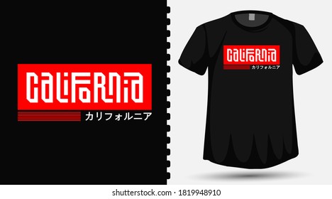 California Japan Translation. California typography lettering design template for t shirt fashion clothing and poster