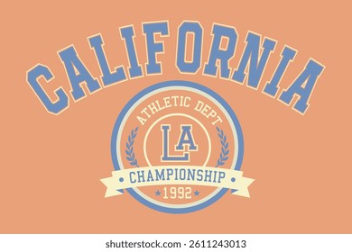 California LA Athletic League Championship retro varsity typographic graphic vector