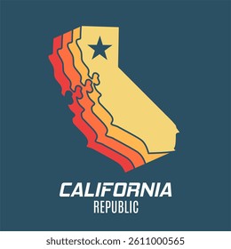 California Layering Map 3D Perfect for Print, Apparel, etc