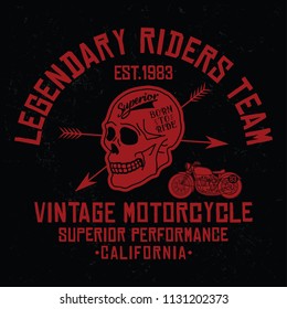 California legendary riders team, vintage motorcycle, superior performance typography, t-shirt graphics, vectors