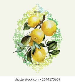 California lemon watercolor hand drawn organic nature on retro color college text graphics with grunge orange effects, girls graphic , women's print design, kids and men's t-shirt design