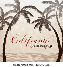 California lettering with palms background. Vector illustration.
